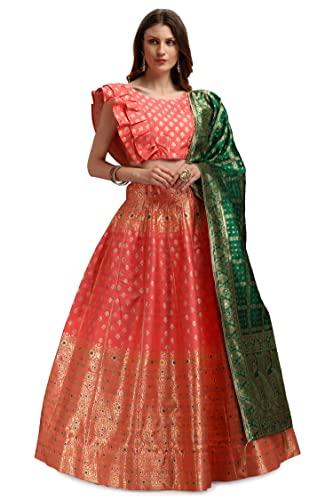 purvaja women's silk blend readymade lehenga choli (nirvana-peach free size), orange