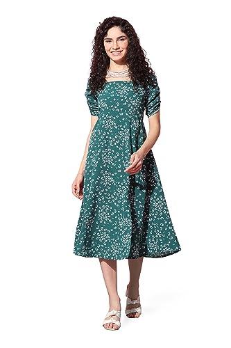 fashion dream women’s fit and flare midi dresses (fdwdrs00145 bgn l_bottle green_l)