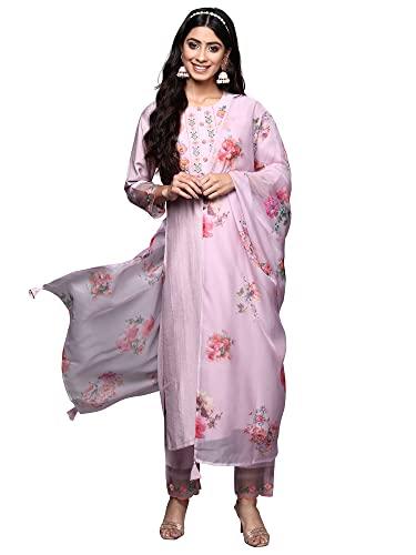 indo era women's viscose rayon embroidered kurta set (kh9lv8856xxl_lavender_xxl)