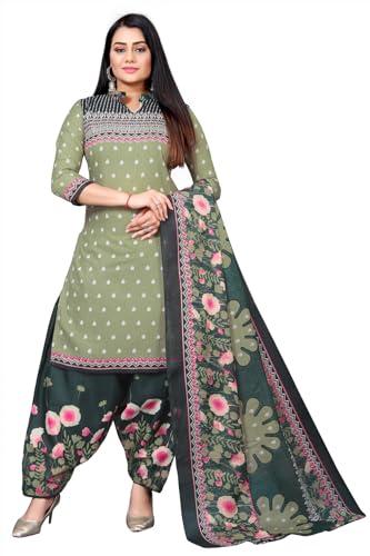 rajnandini women's olive green cotton blend printed unstitched salwar suit material (joplvs5191)