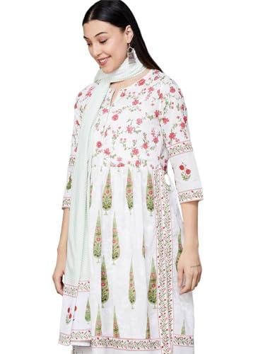 melange by lifestyle women's cotton regular kurta set (1000013287062 off white