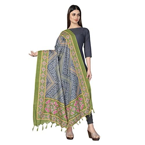 sidhidata women's bandhani printed khadi cotton silk dupatta (dup bandhej green_green_2.25 mtr)