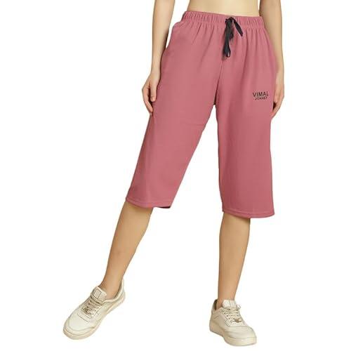 vimal jonney solid pink regular fit polyster lycra capri for women