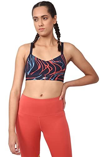 reebok women's 72% pa/28% el-interlock-hydrophilic finish/print-screen-acid wire free classic t shirt workout bra (h49062_vector navy_s)