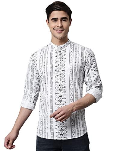 majestic man cotton printed designer short kurta for men (xxx-large, snow white)