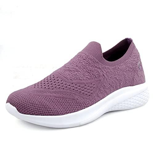 bacca bucci® walker slip on sneakers for women lightweight walking shoes comfortable breathable mesh sports shoes | purple, size uk38