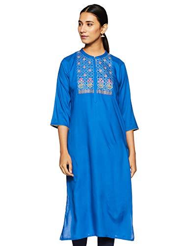 aurelia women's synthetic regular kurta (18aua10235-200441_blue_m)