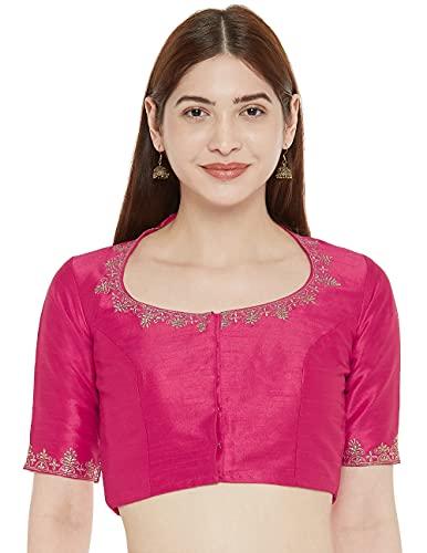 studio shringaar women's readymade cotton embroiderd saree blouse with elbow length sleeves (pink,38)