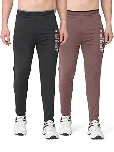 bullmer trendy pack of 2 cotton blend active athleisure trackpants for men -dark grey_taupe/medium