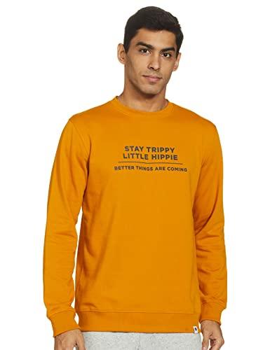 amazon brand - symbol men's regular fit cotton blend crew neck sweatshirt (sy-a22-sw-03_inca gold,trippy_l_inca gold,trippy_l)