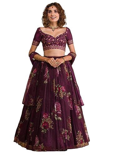 zeel clothing women's floral embroidered organza new lehenga choli with dupatta (5070-purple-wedding-designer-latest; free size)