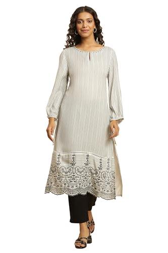 w for woman women viscose white and black stripes kurta with schiffli embroidery_23auw10143-313355_m