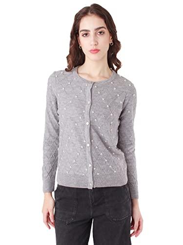 zink london women's grey embroidered straight sweater