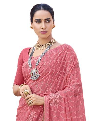 siril women's foil printed lace boarder chiffon saree with unstitched blouse piece(3160s221_pink)