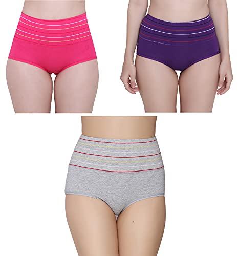 glamoras women's cotton high waist tummy control panty (pack of 3) pink, grey, purple, qty 3, free size