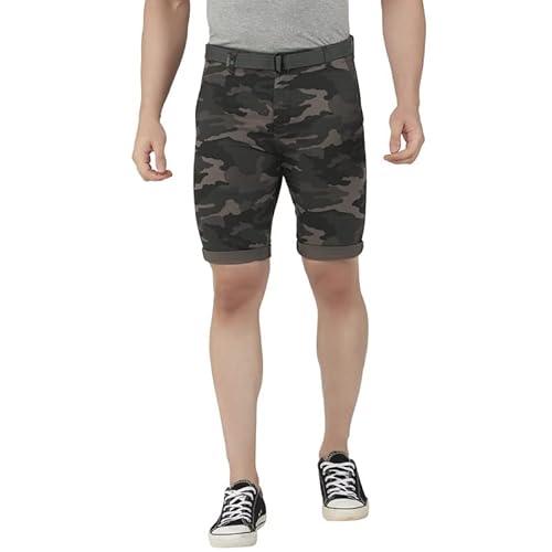 beevee mens camouflage printed grey fixed waist 3/4th with belt. (grey_28)