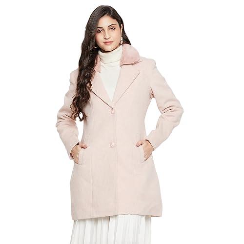 cantabil solid pink full sleeves regular fit women casual notch lapel long coat | casual winter long coat for women | ladies long coat for winter wear (lloc00033_pink_m)