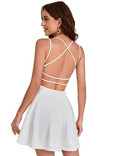 aahwan solid white crisscross backless fit and flare mini dresses for women's & girls' (199-white-l)