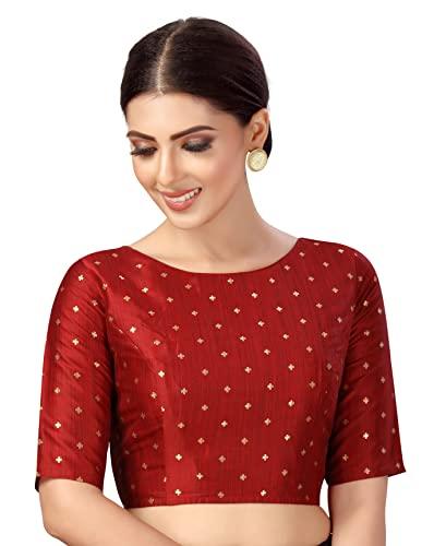 studio shringaar women silky brocade readymade elbow length sleeves saree blouse(maroon, 42)