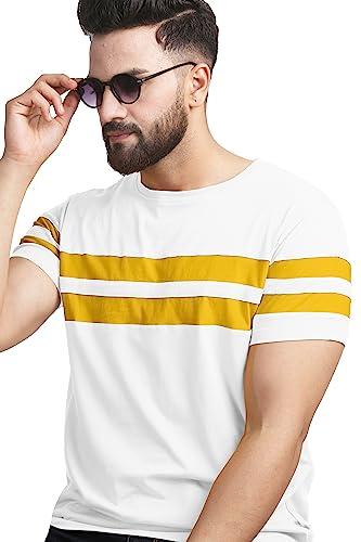 ausk mens tshirt || t shirt for mens || half sleeve t-shirt for men || round neck tshirts (color-white & yellow)