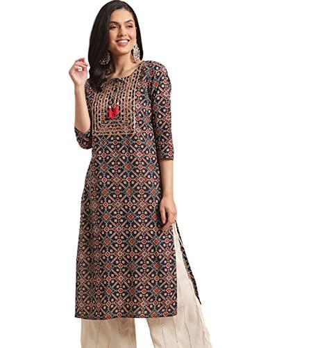 rytras women's cotton printed straight kurta(ryt310_blue_x-large)