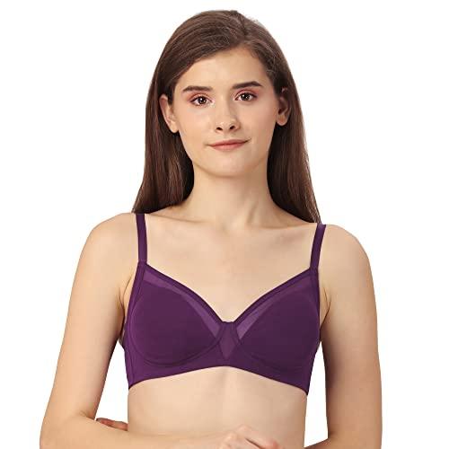 soie women non padded non wired medium coverage cotton spandex bra, grape wine, 36d