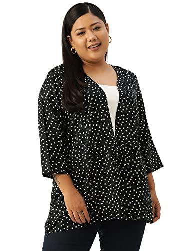 therebelinme plus size women's black polka dot & white solid color regular top with tie-up detail(xxxl)