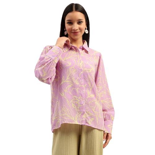 madame floral print bishop sleeve lilac shirt