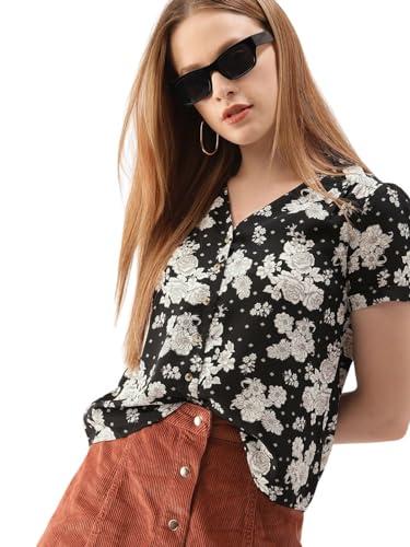 rytras women's floral printed top(black,s)