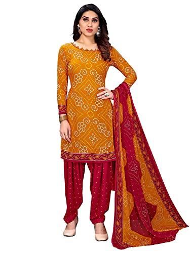 sidhidata women's women's crepe printed patiyala salwar suit dress material suit (dm bandhanii yelloww-redd_yellow & red_unstitched)