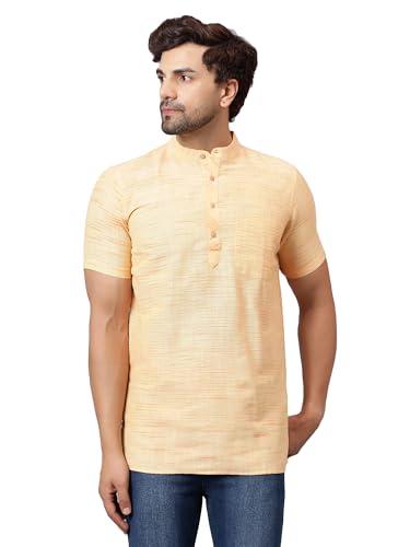 latest chikan men's cotton blend regular textured short kurta half sleeves - casual ethnic wear yellow