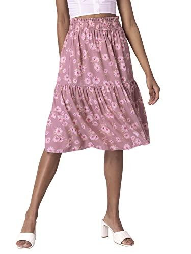 faballey polyester dusty pink floral midi skirt