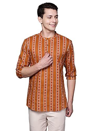 indo era men's cotton printed casual straight short kurta (mkr0mt1213xl_mustard_ready to wear_xl-size)