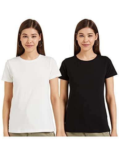 amazon brand - symbol women's regular fit t-shirt (rn-po2-combo2_black and white l)