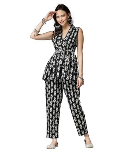 stylum women's printed rayon co-ord set (kashiblack42_black, xl)