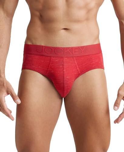 jockey lm05 men's bamboo cotton elastane mesh brief with ultrasoft waistband and stay dry treatment_red multi melange_m