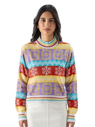 the souled store official friends: the frame women oversized sweaters cozy warm soft winter sweater fashion trendy comfortable crew neck unisex style chunky sweaters wear pullover multicolour