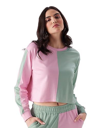 the souled store solids: green blush (colourblock) womens cropped fit solid full sleeve cotton multicolored women oversized crop tops crop top for girl women round turtle halter neck printed