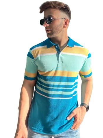 gritstones men blue color block cotton blend polo t-shirt (gshspl3118bluornwht_m)