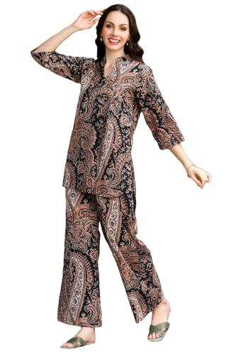 anni designer women's cotton blend mid thigh printed co-ord set (jid keri black co-ord_xl_black_x-large)