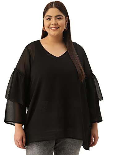 therebelinme plus size women's black solid color georgette longline top(xxxl)