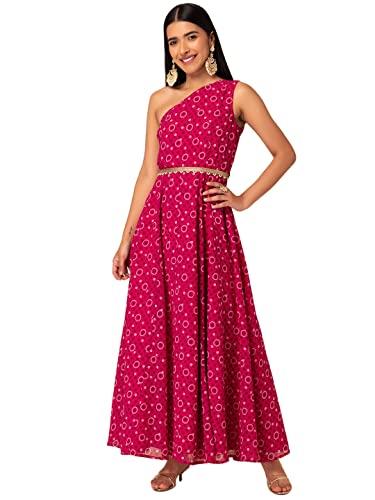 indya pink polka dot one shoulder jumpsuit with belt (set of 2)