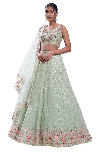 trendmalls lightgreen georgette embroidery sequence work semi-stitched lehenga choli with dupatta for women-l258-pista (wedding-bridal-latest-pastel-lehenga-choli_free size)