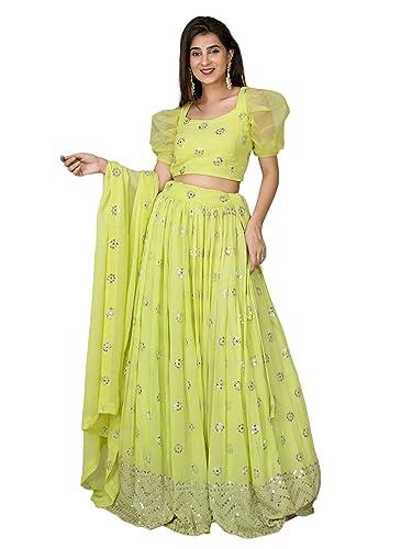 zeel clothing women's sequins embroidered georgette new lehenga choli with dupatta (5060-green-wedding-designer-latest; free size)