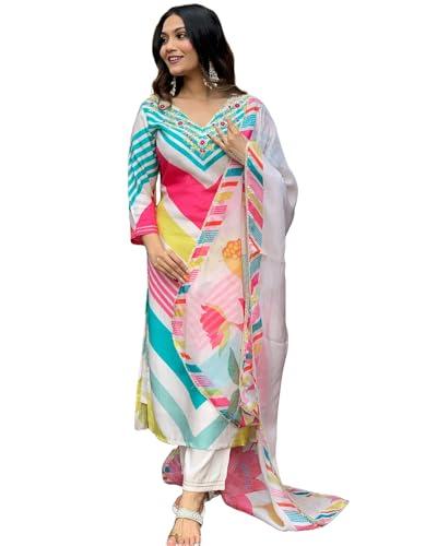 gosriki women's kurta with pant & dupatta_pink_medium