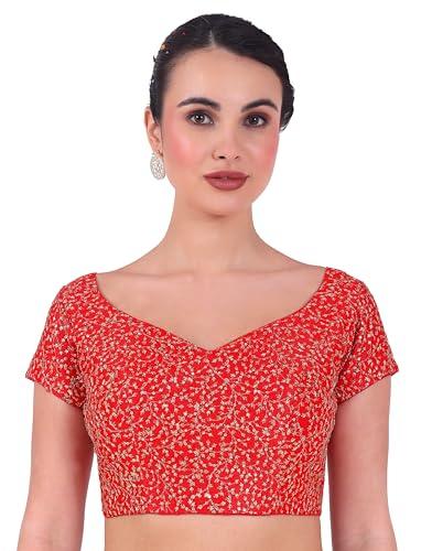 studio shringaar women's readymade embroidered with polyester stitched short sleeve saree blouse (red_38)