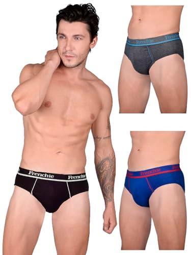 frenchie pro men's cotton brief, solid breathable underwear for men with ultrasoft waistband - pack of 3(95 cm)