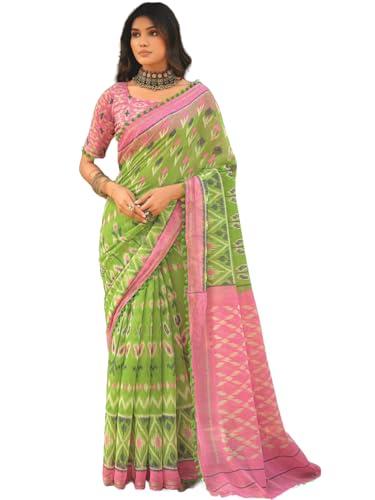 pandadi saree women's cotton printed saree with unstitched blouse piece