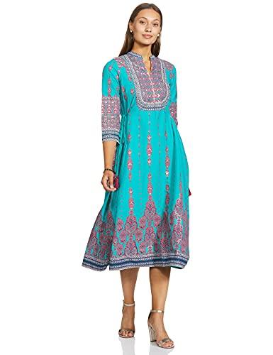 w for woman women's cotton a-line knee-long dress (19auw12489-112321_teal_l (12))