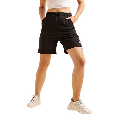 sweet dreams women black mid-rise cotton lounge shorts